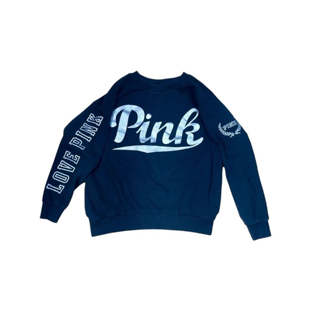 Victoria's Secret PINK Black Sweatshirt with Silver Lettering sz S - Picture 2 of 7